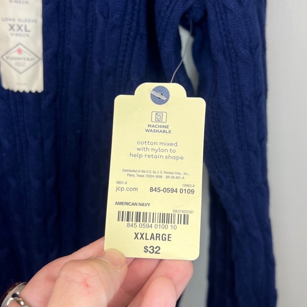 St. John's Bay Womens Cable Knit Sweater Size XXL Blue V Neck Long Sleeve Basic - Picture 4 of 5